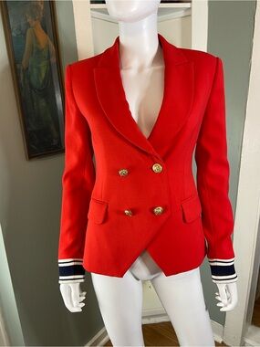 Scripted Red Double-Breasted Jacket Blazer Nautical Stripe Cuffs Medium M [TE]